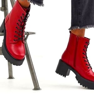 Koi footwear vegan lace up moto boots in red